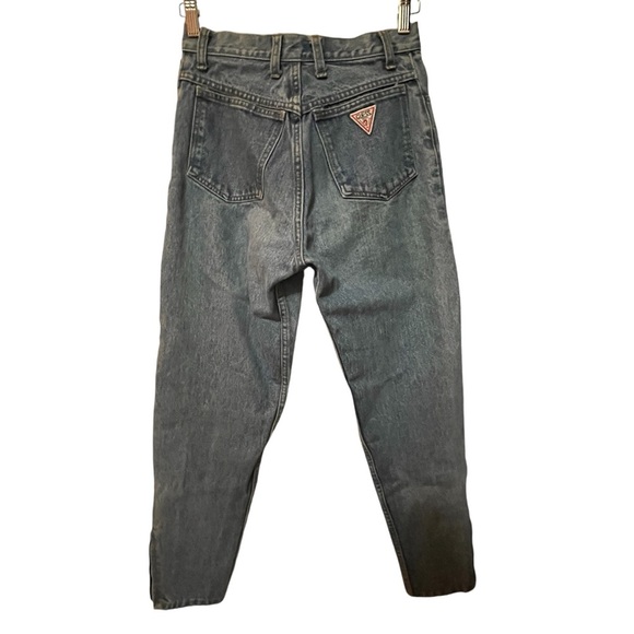 VINTAGE GUESS 90S HIGH RISE MOM JEANS LIGHT BLUE TRIANGLE LOGO ANKLE ZIPPERS - Picture 8 of 13